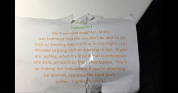 Dad Passes Out Candy To Everyone On Flight So His 3-Year-Old Could Trick-Or-Treat