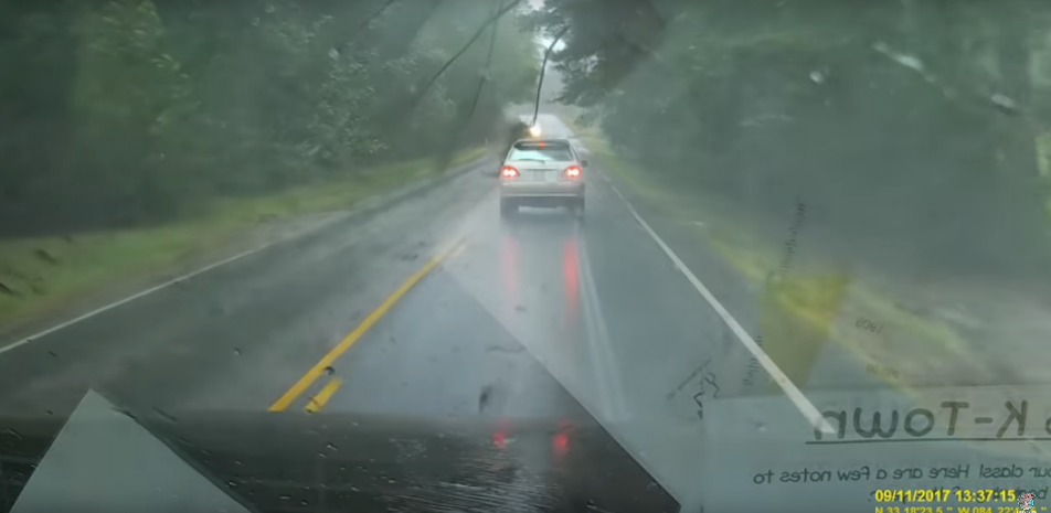 Watch a Tree Almost Land on Top of a Moving Car During Hurricane Irma [VIDEO]